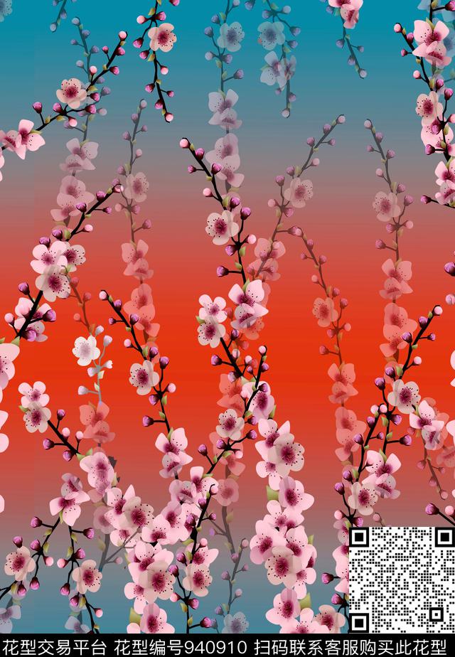 渐变女装花卉数码印花华亿平台下载（图片编号: 940910） - 瓦栏（Walan）