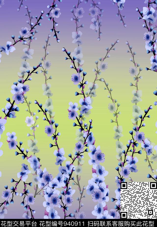渐变女装花卉数码印花华亿平台下载（图片编号: 940911） - 瓦栏（Walan）