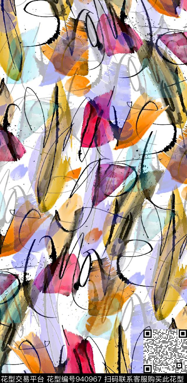 抽象水彩纹理女装数码印花华亿平台下载（图片编号: 940967） - 瓦栏（Walan）