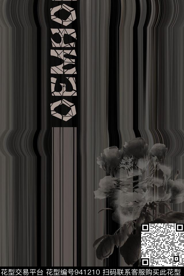 男装花卉黑白华亿平台数码印花华亿平台下载（图片编号: 941210） - 瓦栏（Walan）