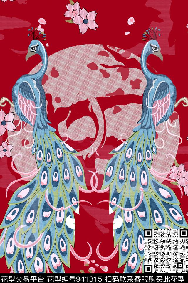 梅花孔雀大牌风数码印花华亿平台下载（图片编号: 941315） - 瓦栏（Walan）