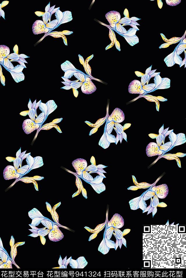 雪纺凤尾花水彩花卉数码印花华亿平台下载（图片编号: 941324） - 瓦栏（Walan）
