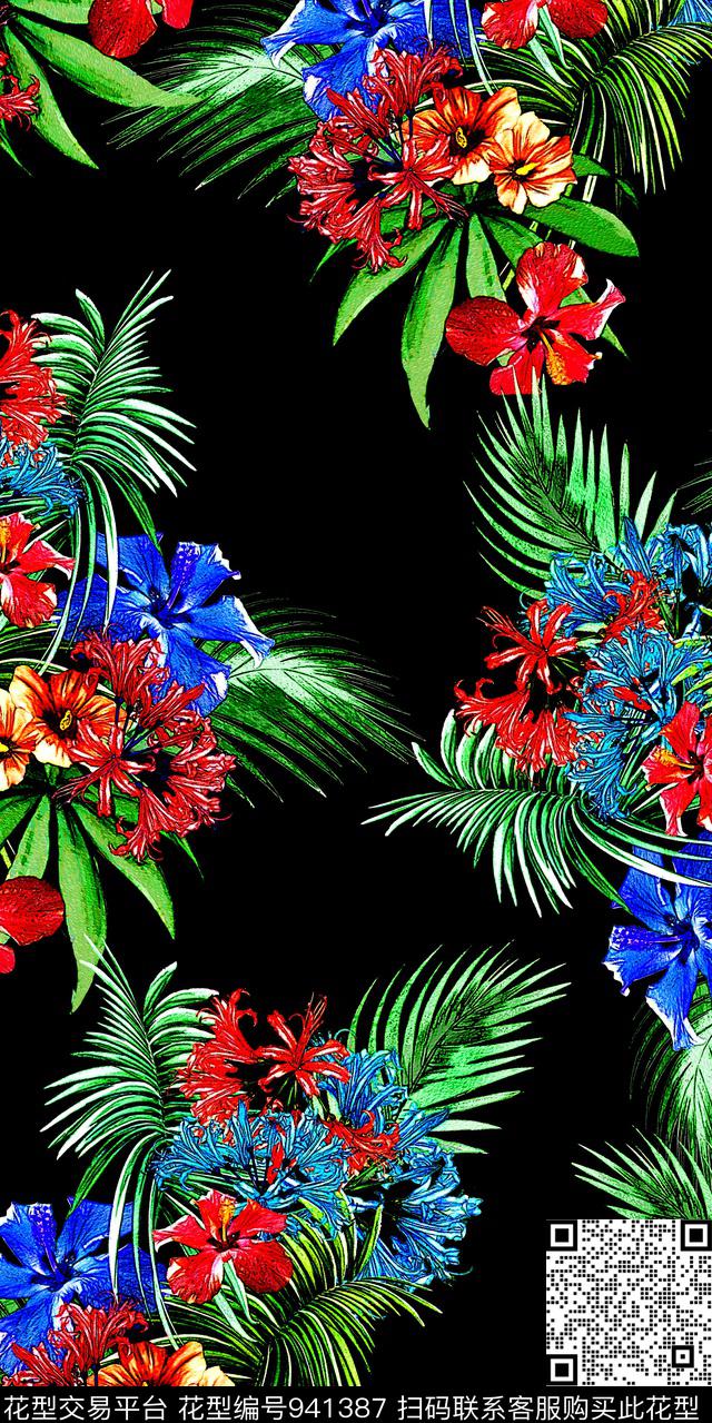 数码华亿平台热带华亿平台手绘花卉数码印花华亿平台下载（图片编号: 941387） - 瓦栏（Walan）