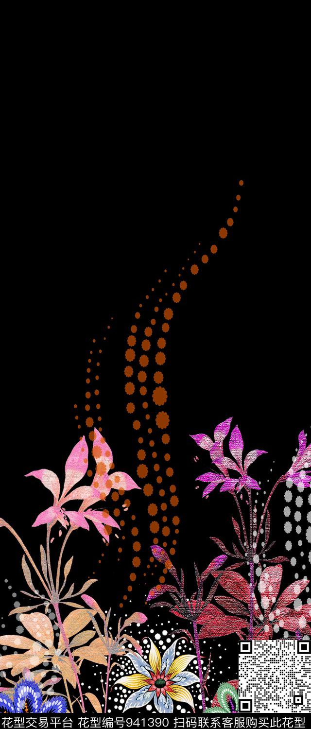 大花定位花几何数码印花华亿平台下载（图片编号: 941390） - 瓦栏（Walan）