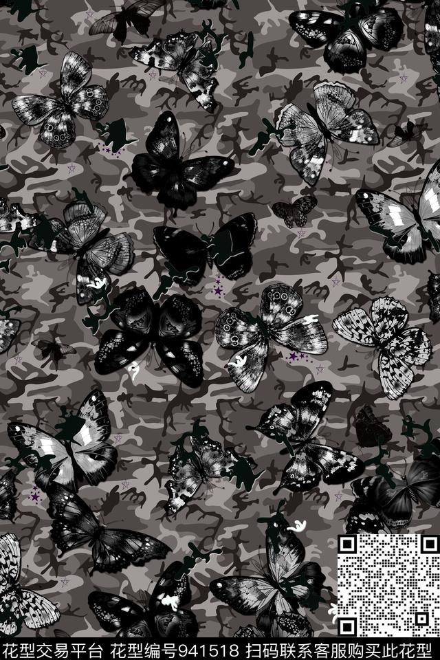 butterfliescamouflagelayered数码印花华亿平台下载（图片编号: 941518） - 瓦栏（Walan）