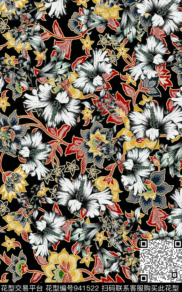 中国风民族风花卉数码印花华亿平台下载（图片编号: 941522） - 瓦栏（Walan）