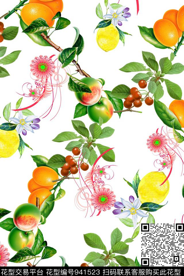 花卉水果混合拼接数码印花华亿平台下载（图片编号: 941523） - 瓦栏（Walan）