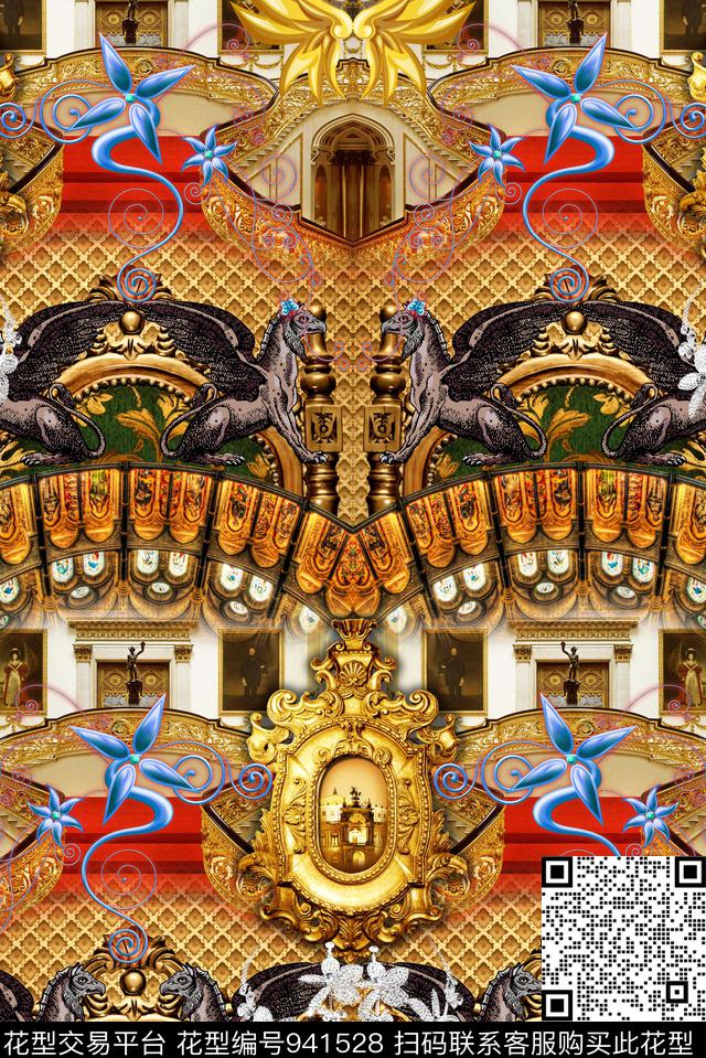 花卉水果混合拼接数码印花华亿平台下载（图片编号: 941528） - 瓦栏（Walan）