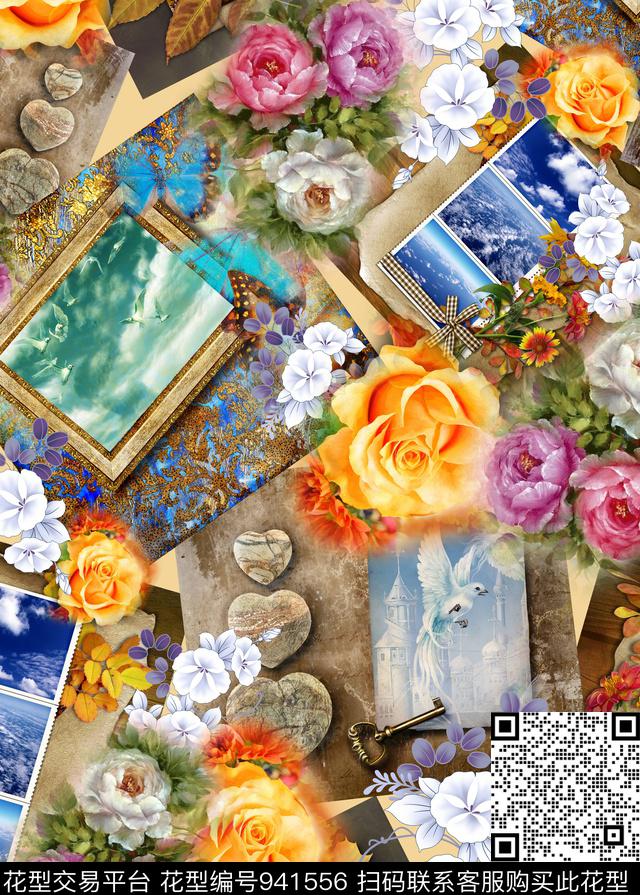 格子花卉混合拼接数码印花华亿平台下载（图片编号: 941556） - 瓦栏（Walan）