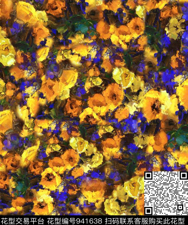 花卉油画华亿平台抽象花卉数码印花华亿平台下载（图片编号: 941638） - 瓦栏（Walan）