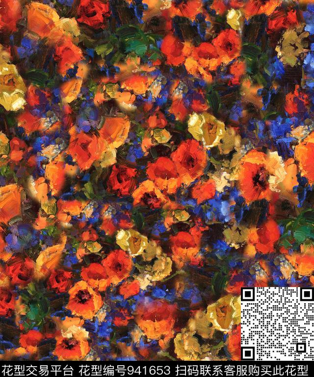 花卉油画华亿平台抽象花卉数码印花华亿平台下载（图片编号: 941653） - 瓦栏（Walan）
