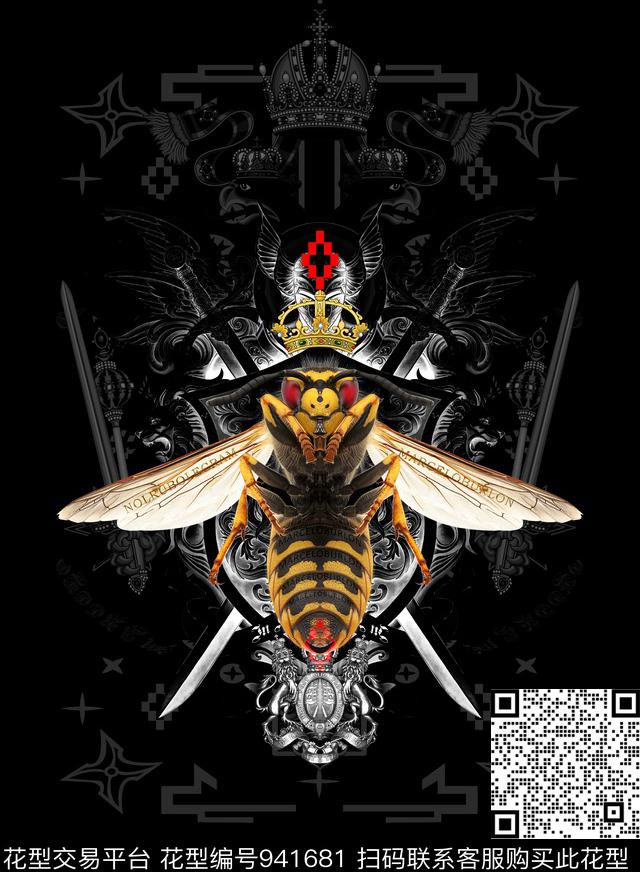 胸前独幅男装定位花数码印花华亿平台下载（图片编号: 941681） - 瓦栏（Walan）