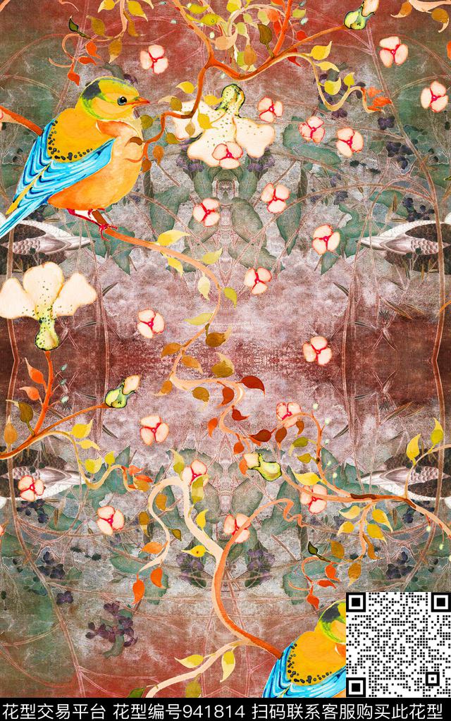 中国风水墨风花卉数码印花华亿平台下载（图片编号: 941814） - 瓦栏（Walan）