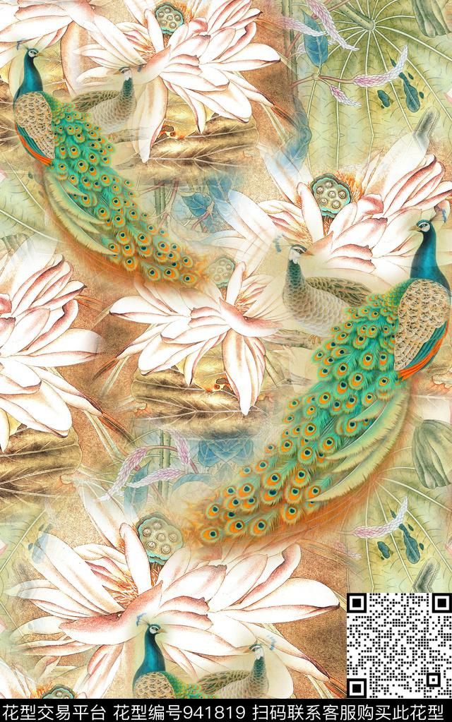 中国风水墨风花卉数码印花华亿平台下载（图片编号: 941819） - 瓦栏（Walan）
