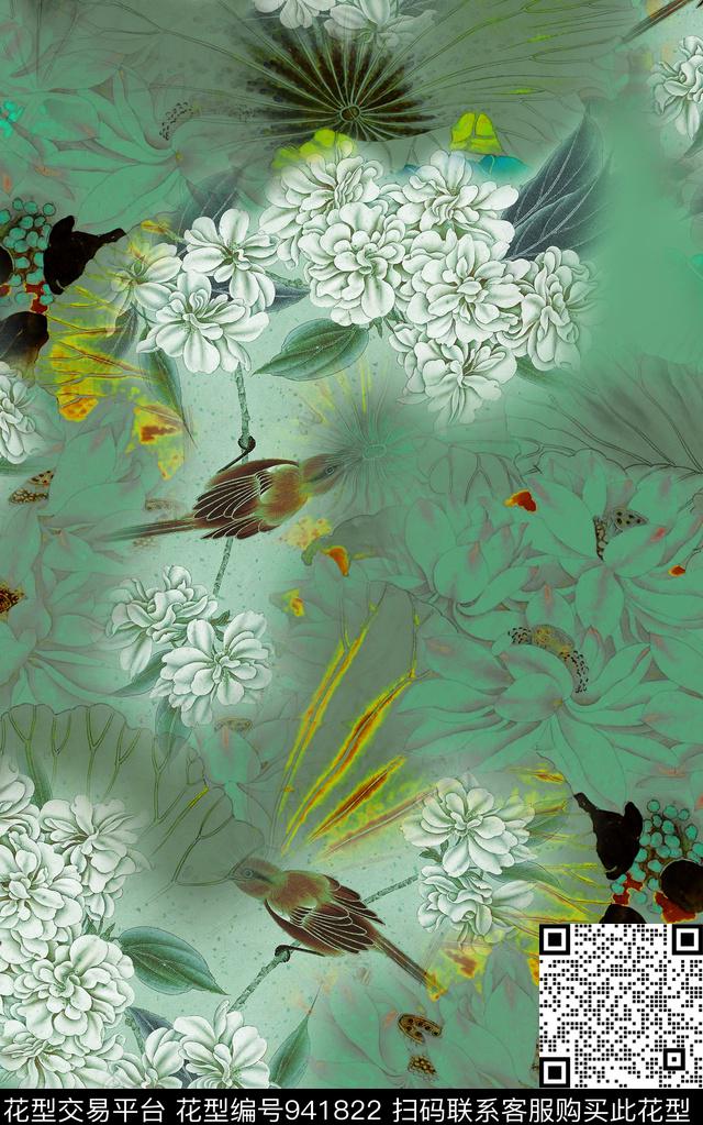 中国风水墨风花卉数码印花华亿平台下载（图片编号: 941822） - 瓦栏（Walan）
