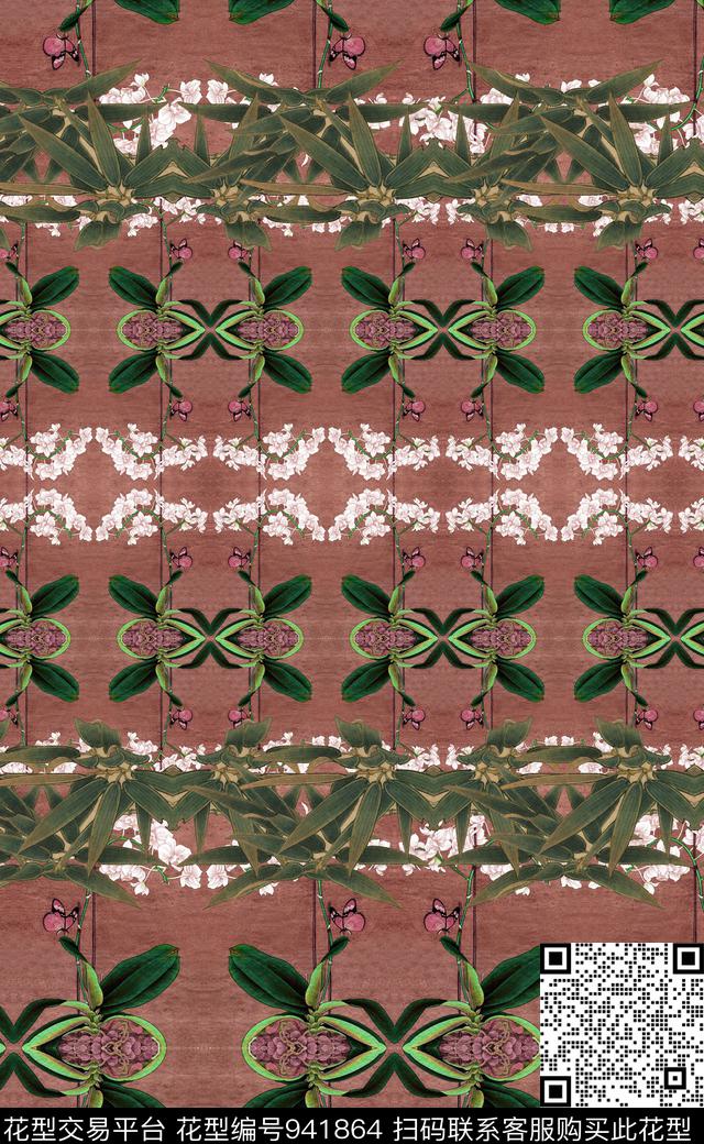 中国风水墨风定位花数码印花华亿平台下载（图片编号: 941864） - 瓦栏（Walan）