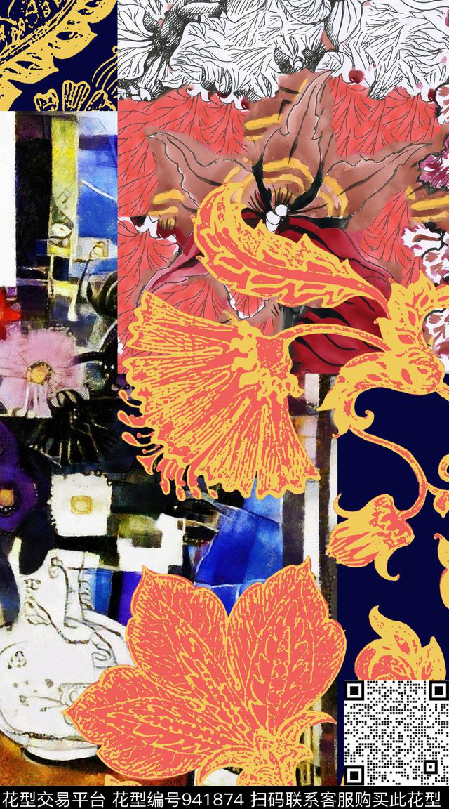 中国风民族风定位花数码印花华亿平台下载（图片编号: 941874） - 瓦栏（Walan）
