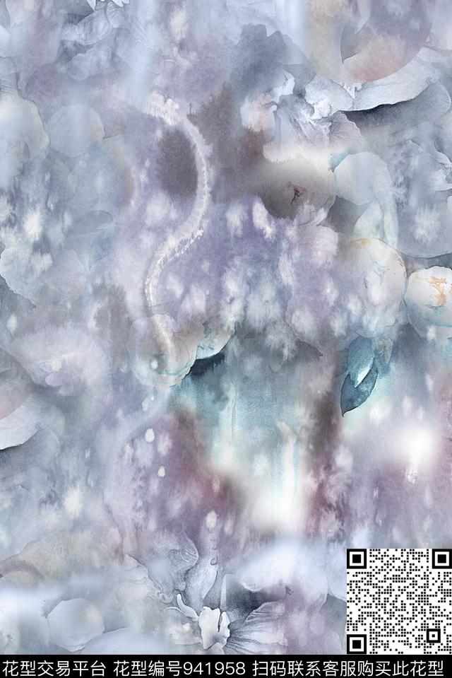 水彩花卉年轻女性花卉数码印花华亿平台下载（图片编号: 941958） - 瓦栏（Walan）