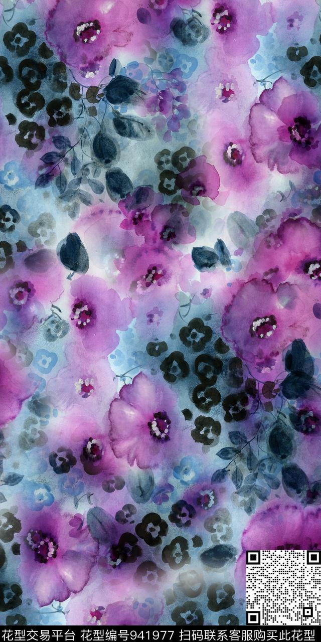 手绘花卉小碎花抽象数码印花华亿平台下载（图片编号: 941977） - 瓦栏（Walan）