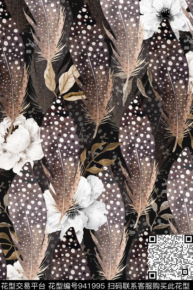 featherscamouflagepeonies数码印花华亿平台下载（图片编号: 941995） - 瓦栏（Walan）