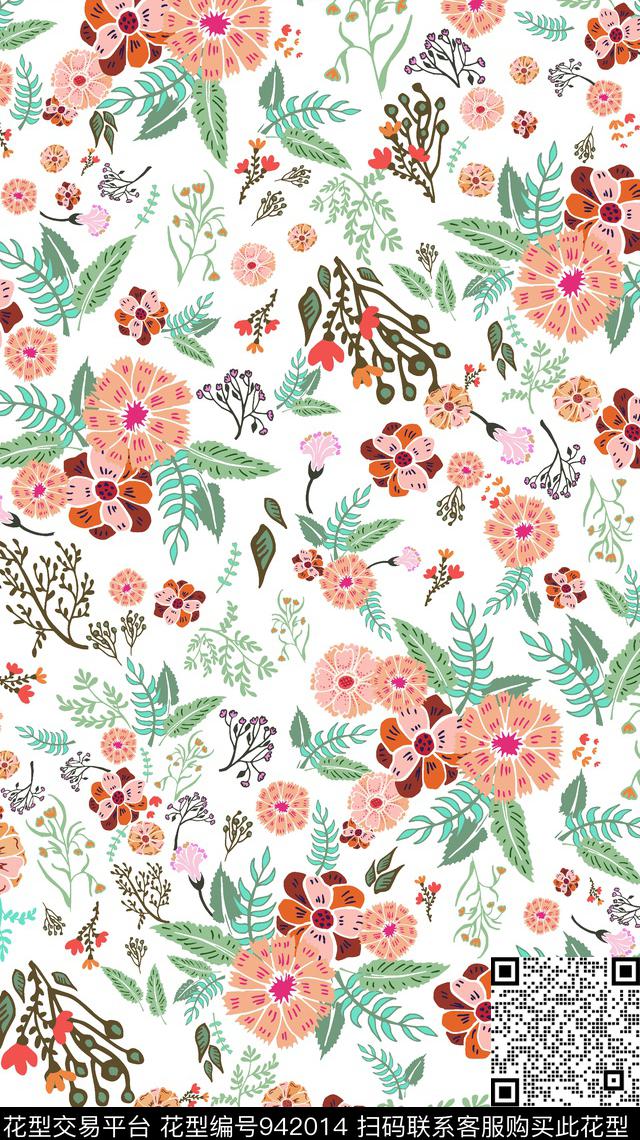 黑底花卉植物可爱数码印花华亿平台下载（图片编号: 942014） - 瓦栏（Walan）