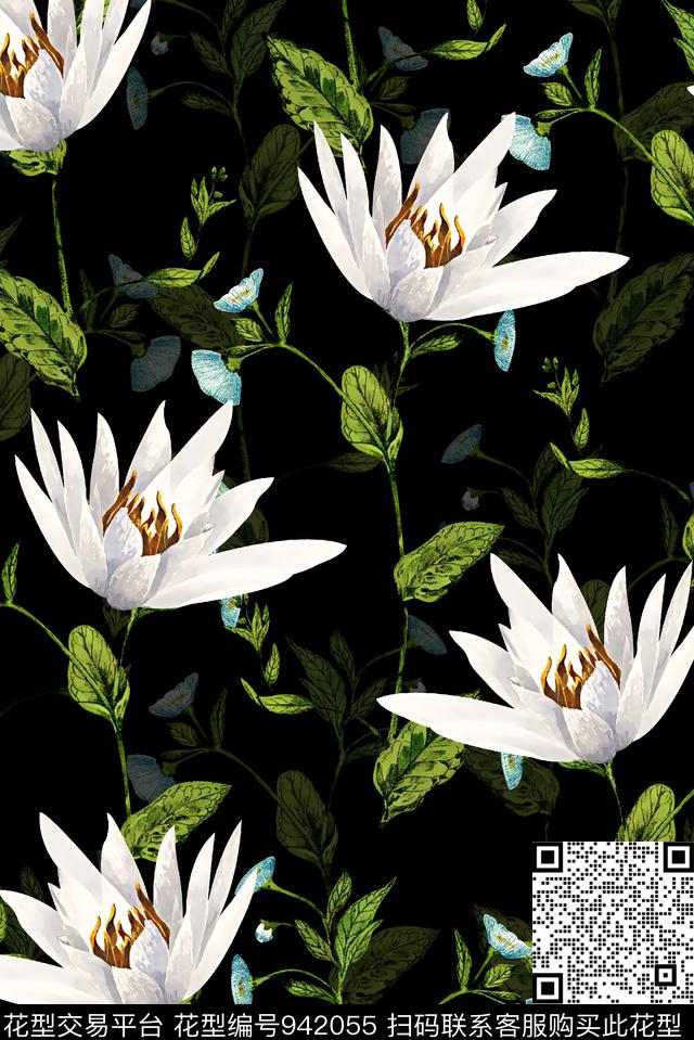 水彩花卉花卉绿植树叶数码印花华亿平台下载（图片编号: 942055） - 瓦栏（Walan）