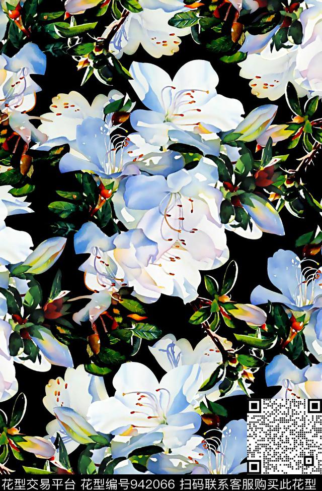 水彩花卉花卉女装数码印花华亿平台下载（图片编号: 942066） - 瓦栏（Walan）