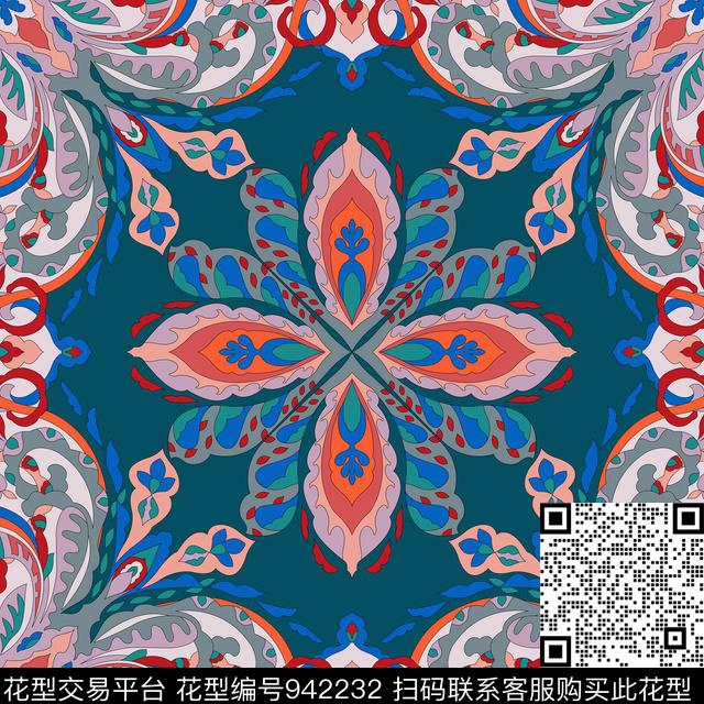 民族风大牌风方巾传统印花华亿平台下载（图片编号: 942232） - 瓦栏（Walan）