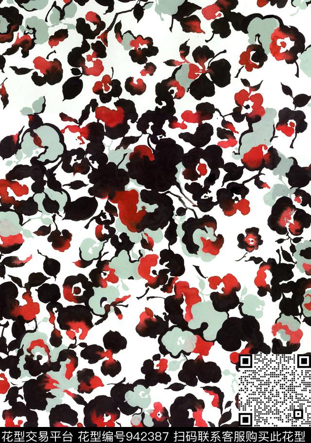 少女波西米亚水彩花卉传统印花华亿平台下载（图片编号: 942387） - 瓦栏（Walan）