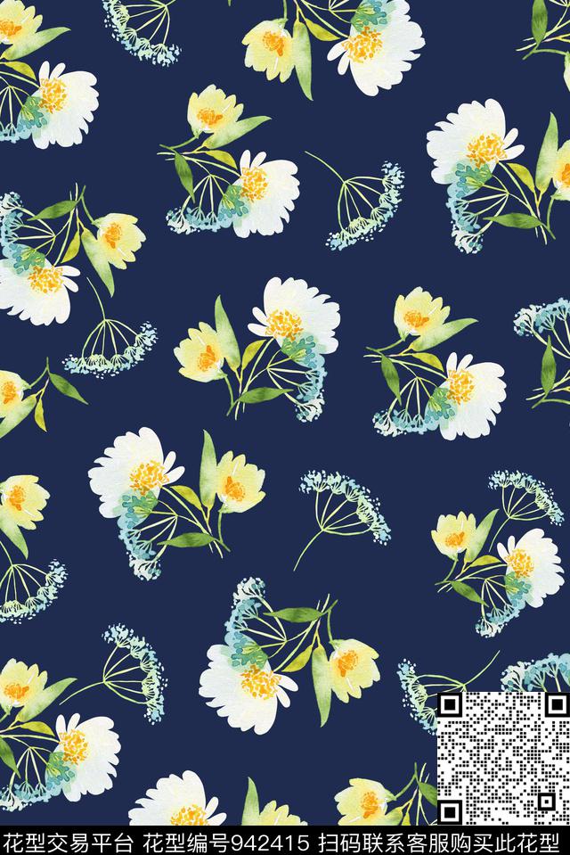 黑底花卉植物可爱传统印花华亿平台下载（图片编号: 942415） - 瓦栏（Walan）