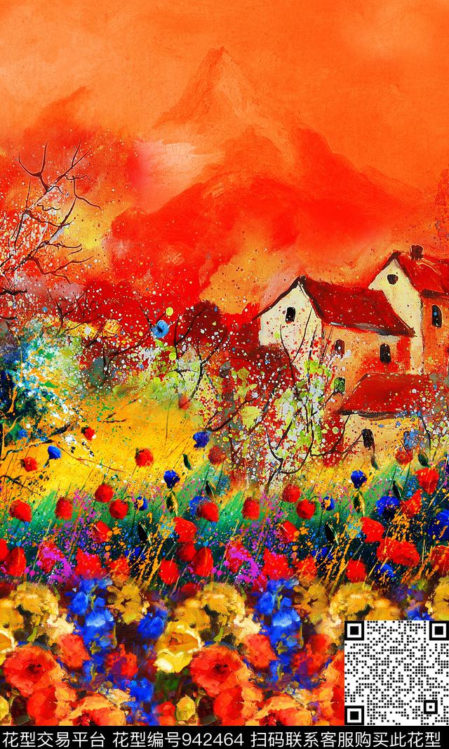 虞美人定位花油画华亿平台数码印花华亿平台下载（图片编号: 942464） - 瓦栏（Walan）