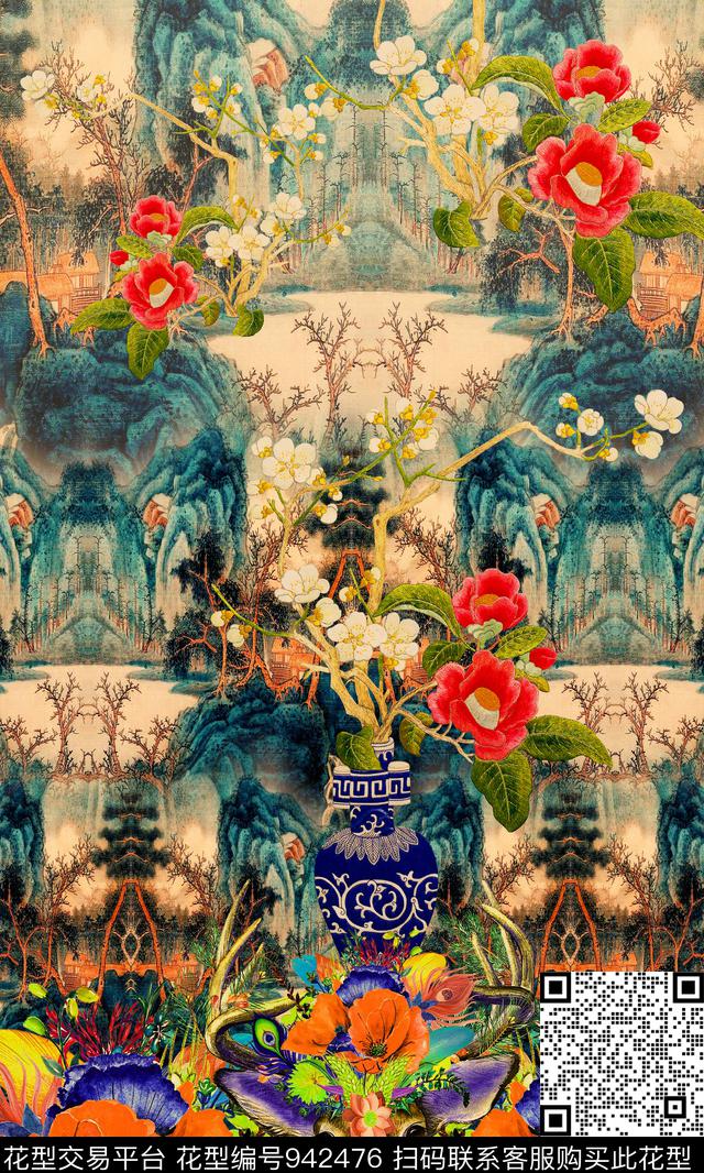 虞美人定位花花卉数码印花华亿平台下载（图片编号: 942476） - 瓦栏（Walan）