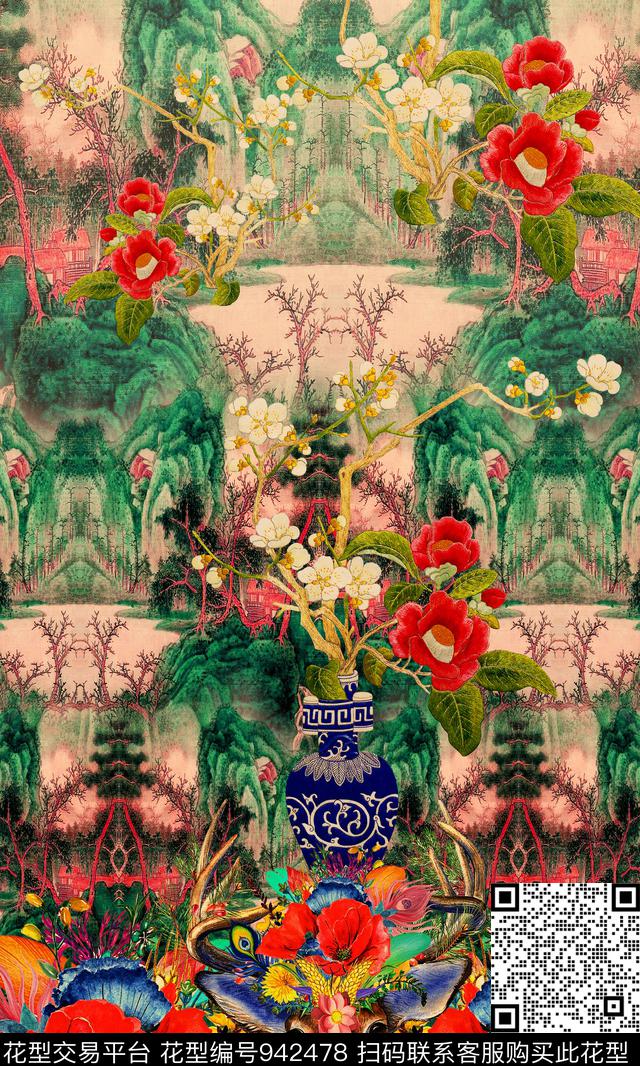 虞美人定位花花卉数码印花华亿平台下载（图片编号: 942478） - 瓦栏（Walan）