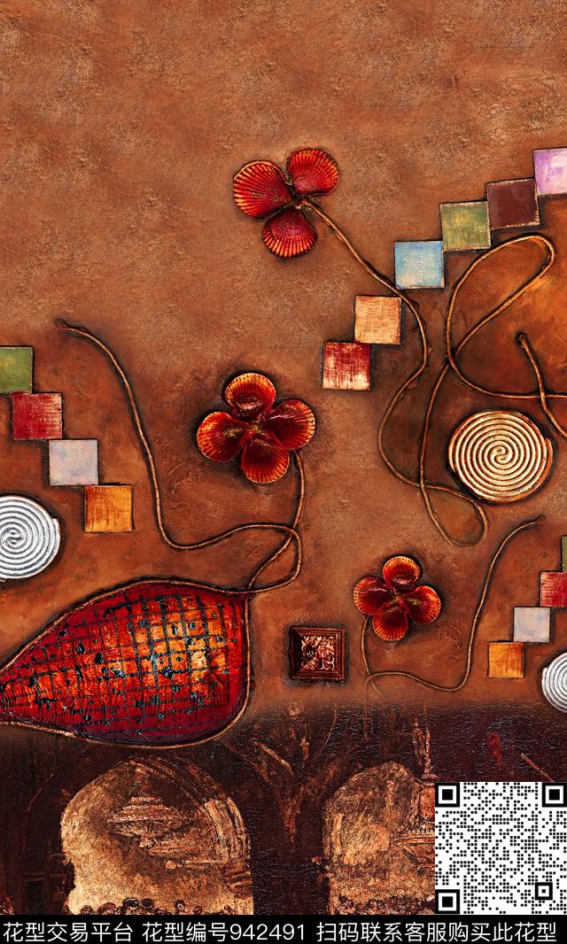 花卉油画华亿平台抽象数码印花华亿平台下载（图片编号: 942491） - 瓦栏（Walan）