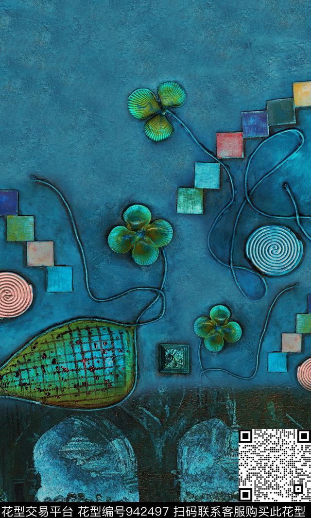 花卉油画华亿平台抽象数码印花华亿平台下载（图片编号: 942497） - 瓦栏（Walan）