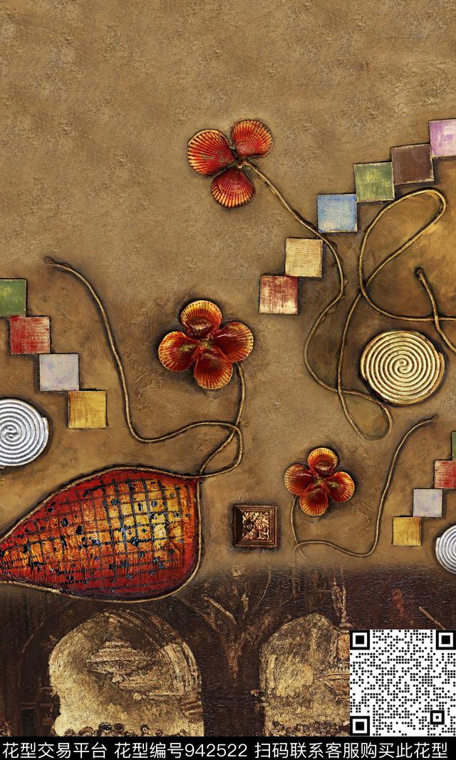 花卉油画华亿平台抽象数码印花华亿平台下载（图片编号: 942522） - 瓦栏（Walan）