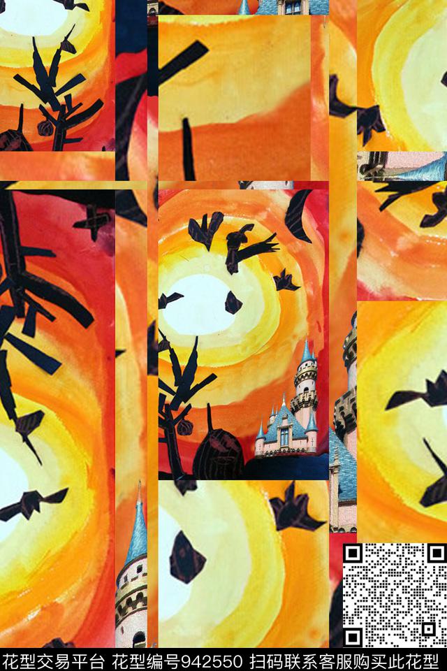 抽象风景景观手绘花卉数码印花华亿平台下载（图片编号: 942550） - 瓦栏（Walan）