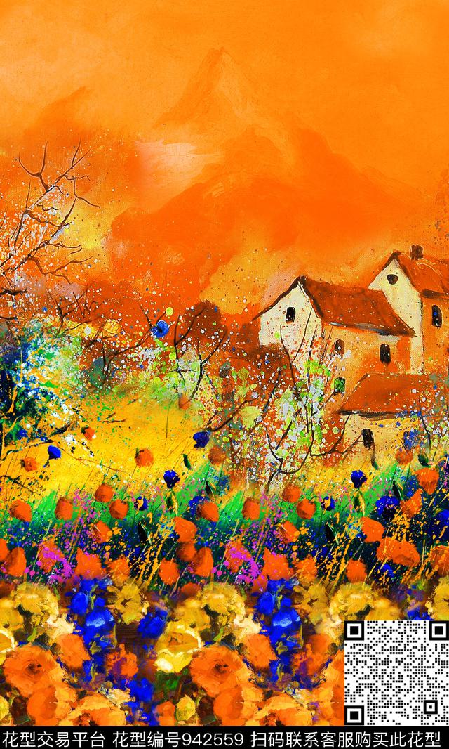 虞美人定位花油画华亿平台数码印花华亿平台下载（图片编号: 942559） - 瓦栏（Walan）