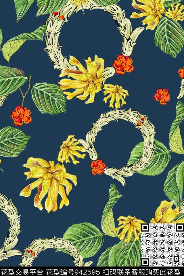 小碎花水彩花卉暗色数码印花华亿平台下载（图片编号: 942595） - 瓦栏（Walan）