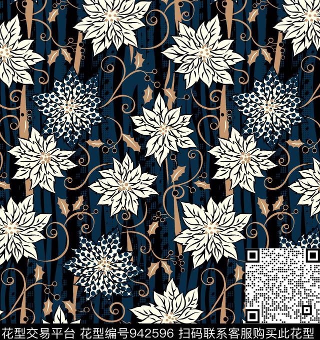 线条花卉民族风秋冬华亿平台数码印花华亿平台下载（图片编号: 942596） - 瓦栏（Walan）