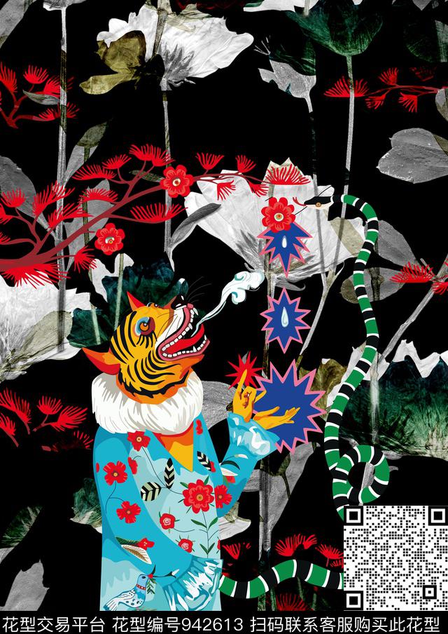 创意男装定位花数码印花华亿平台下载（图片编号: 942613） - 瓦栏（Walan）