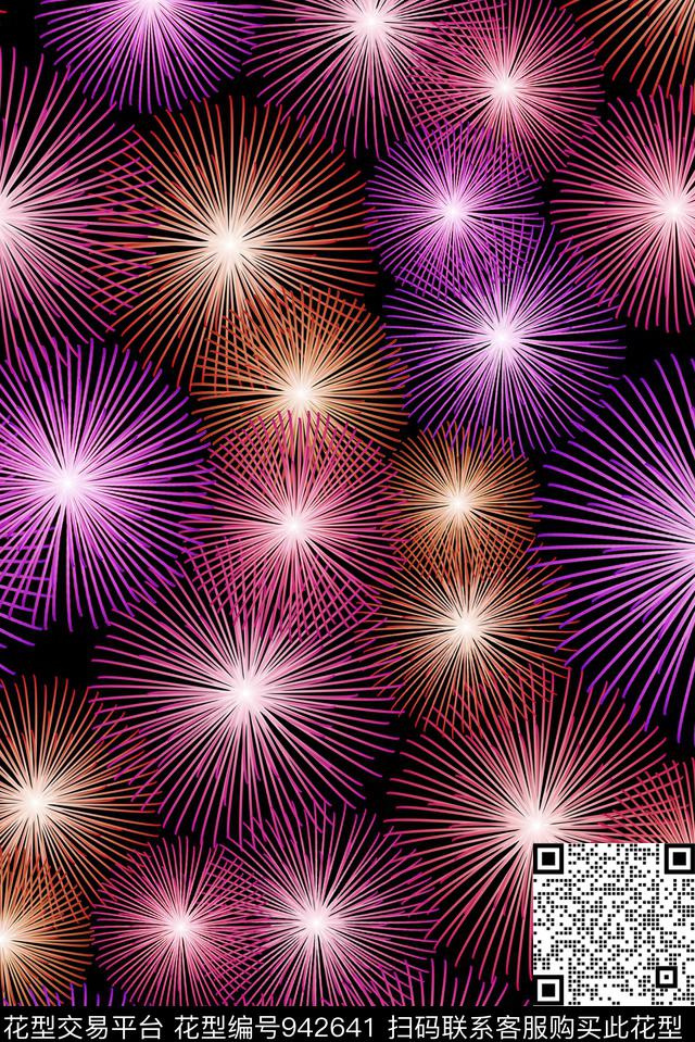 淑女黑底花卉波点数码印花华亿平台下载（图片编号: 942641） - 瓦栏（Walan）