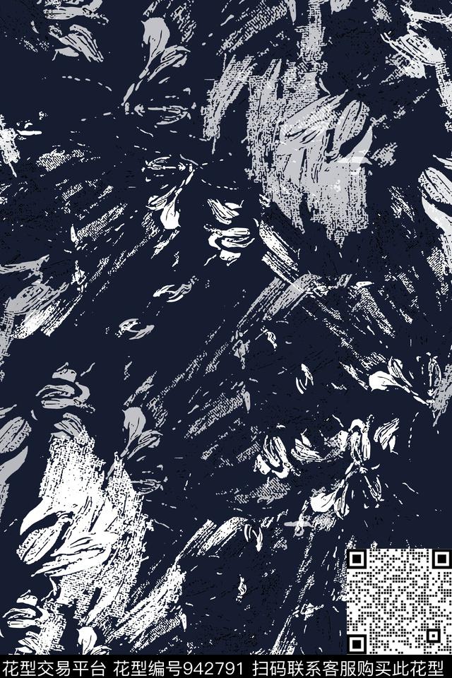 肌理抽象花卉涂鸦传统印花华亿平台下载（图片编号: 942791） - 瓦栏（Walan）