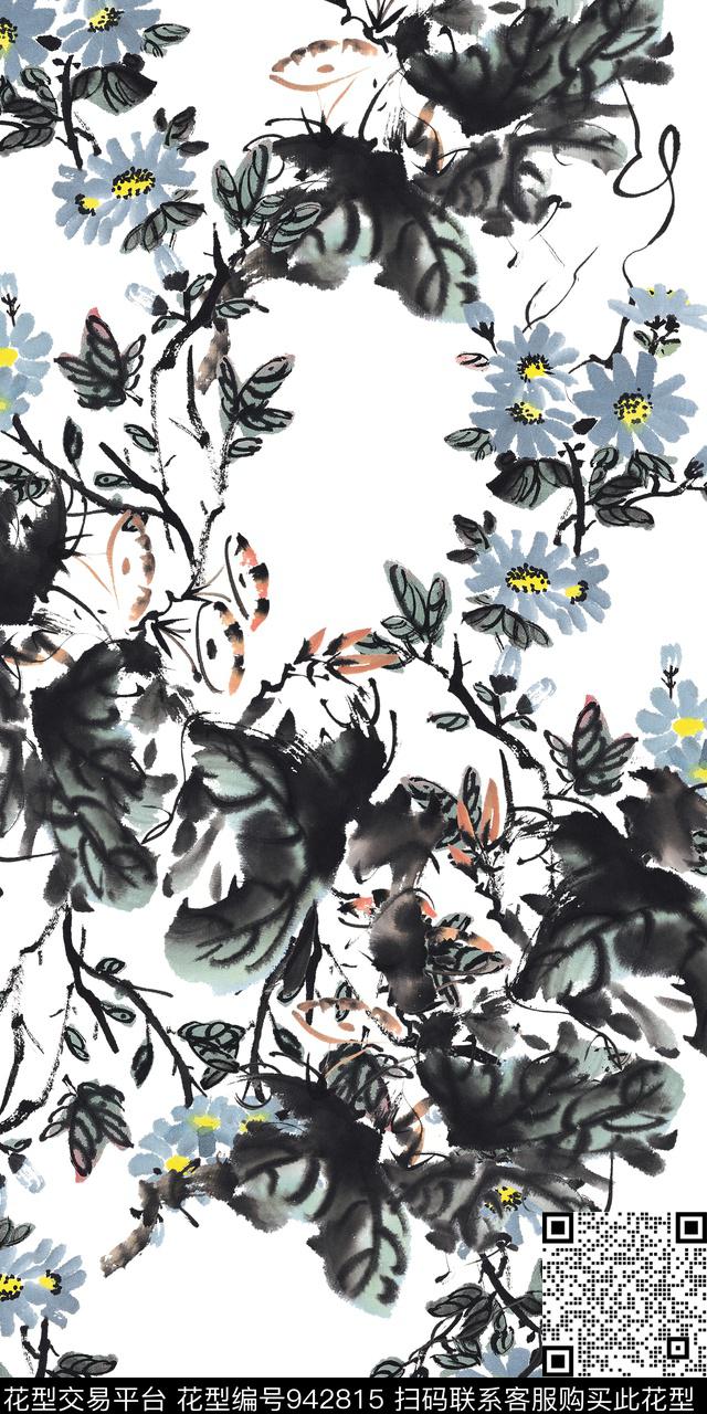 水彩花卉手绘花卉中国风数码印花华亿平台下载（图片编号: 942815） - 瓦栏（Walan）