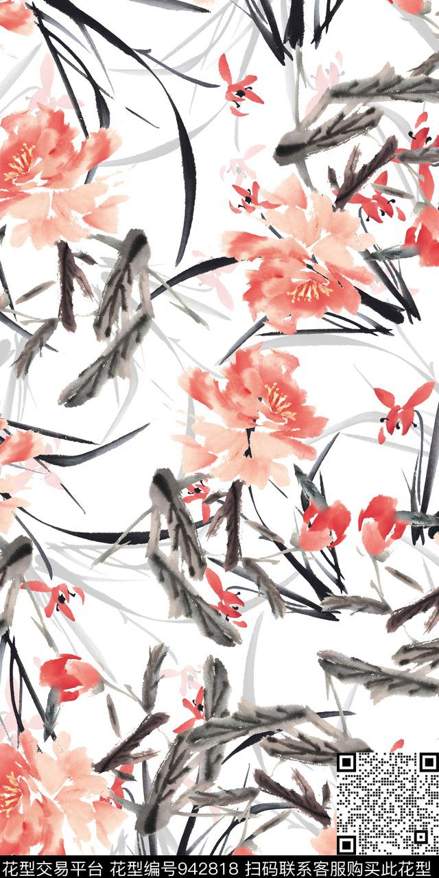 水彩花卉手绘花卉中国风数码印花华亿平台下载（图片编号: 942818） - 瓦栏（Walan）
