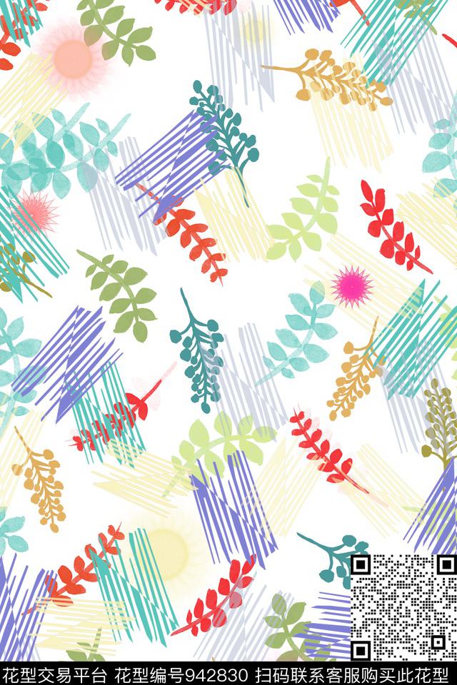 小碎花植物炫彩数码印花华亿平台下载（图片编号: 942830） - 瓦栏（Walan）