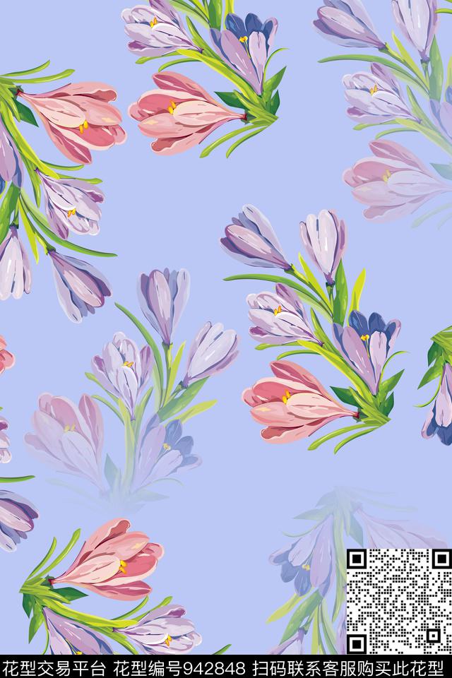 手绘花卉大花女装数码印花华亿平台下载（图片编号: 942848） - 瓦栏（Walan）