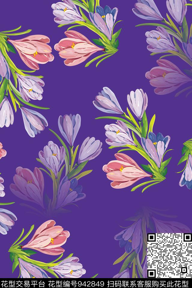 手绘花卉大花女装数码印花华亿平台下载（图片编号: 942849） - 瓦栏（Walan）