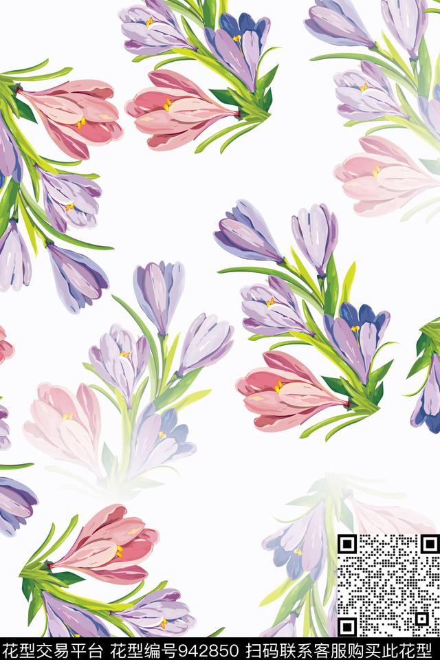 手绘花卉大花女装数码印花华亿平台下载（图片编号: 942850） - 瓦栏（Walan）