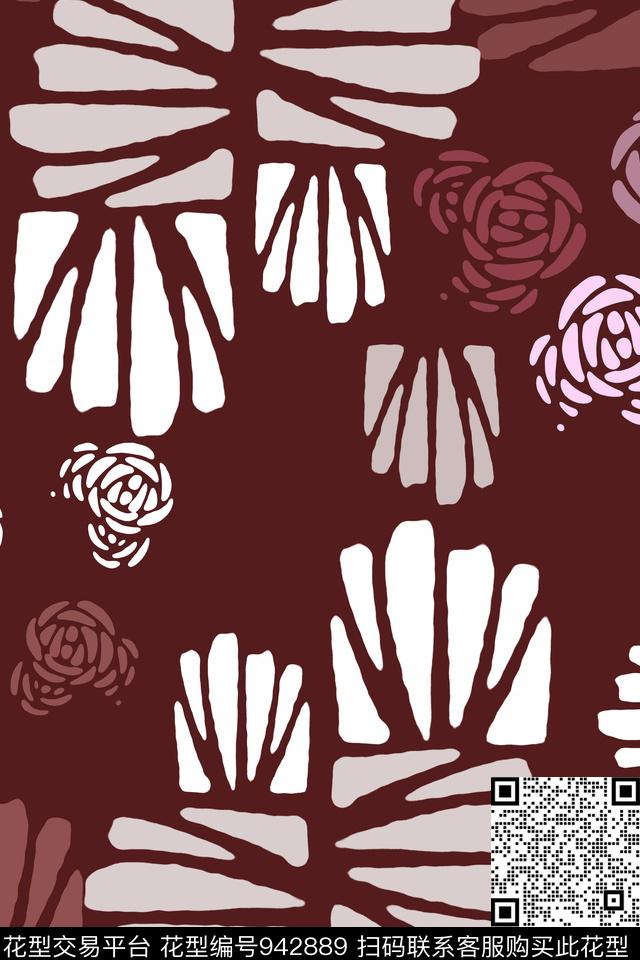 抽象花卉抽象玫瑰艺术花卉传统印花华亿平台下载（图片编号: 942889） - 瓦栏（Walan）